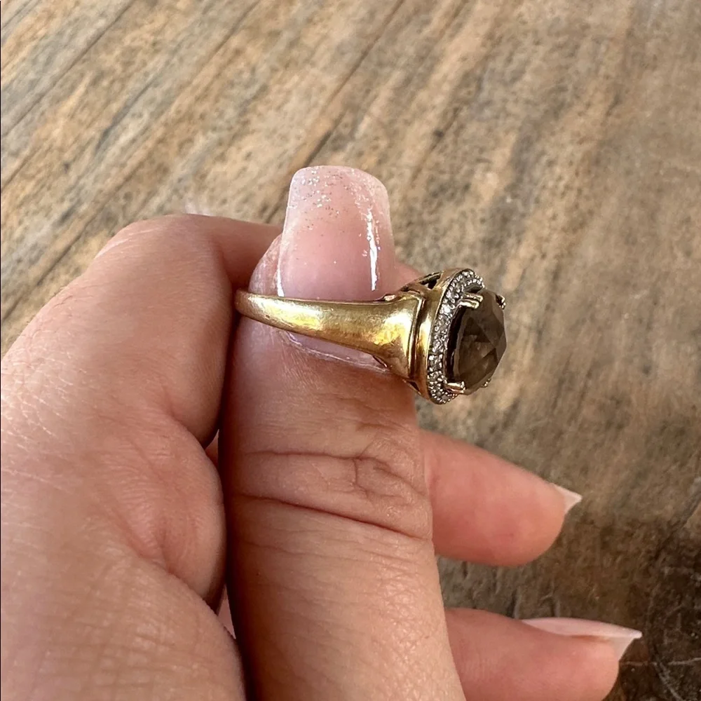 10k Gold Smoky Quartz and diamonds Oval Ring